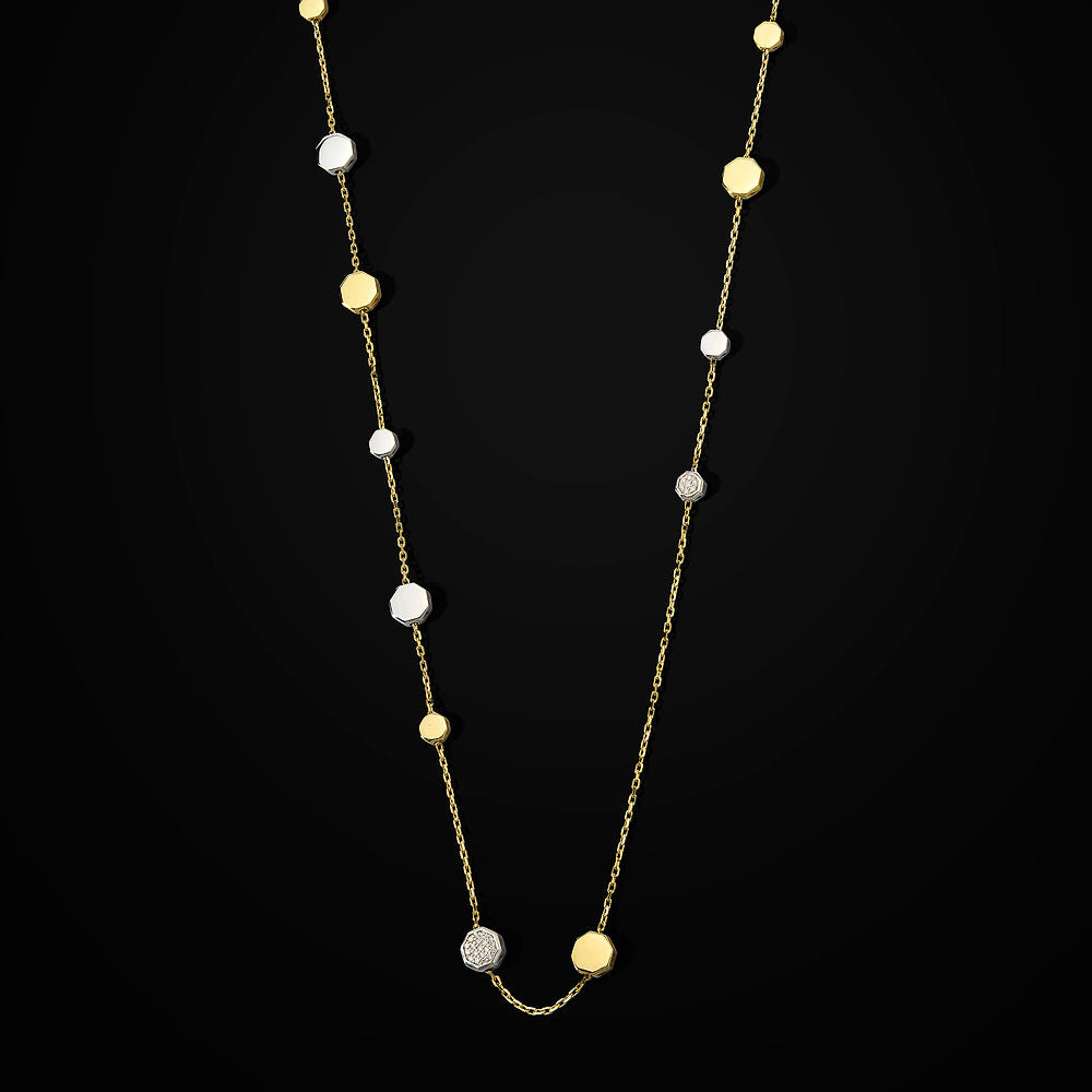 Baraka Ottagono long gold and paved diamond necklace