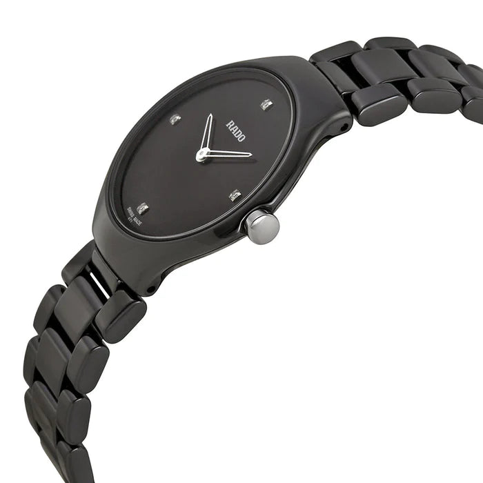 Rado True Thinline Black Dial Ceramic Ladies Watch