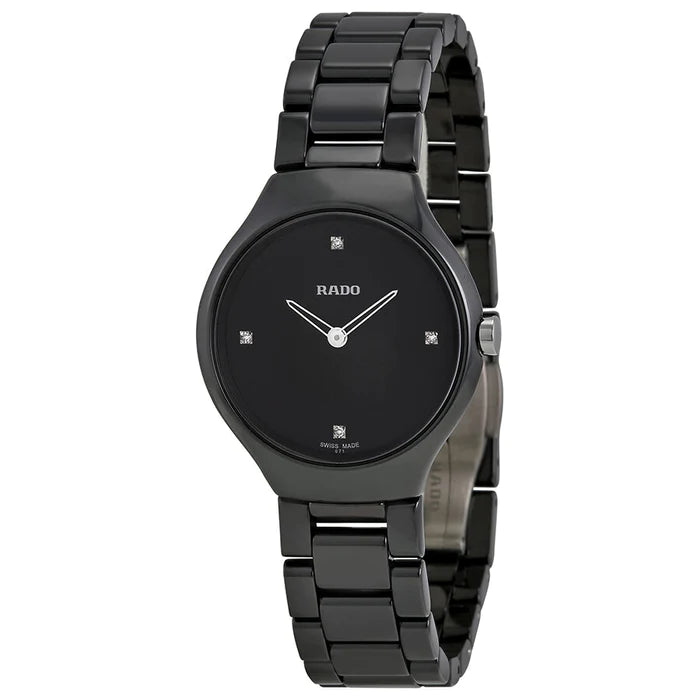 Rado True Thinline Black Dial Ceramic Ladies Watch