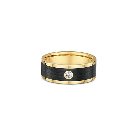 593B02 Dora Diamond Yellow Gold and Carbon Fibre Pipecut Wedding Band