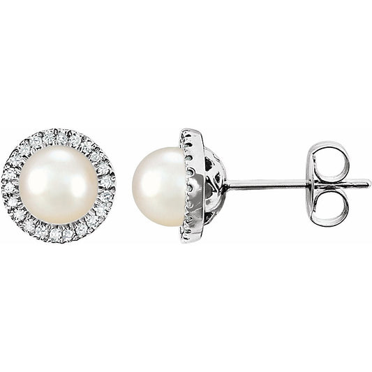 14K White Freshwater Cultured Pearl & 1/8 CTW Diamond Earrings