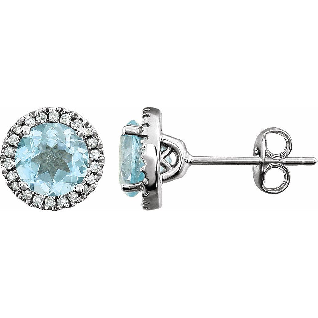 14K White Sky Blue Topaz & 1/8 CTW Diamond Earrings