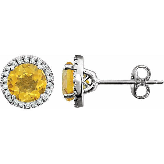14K White Citrine & 1/8 CTW Diamond Earrings