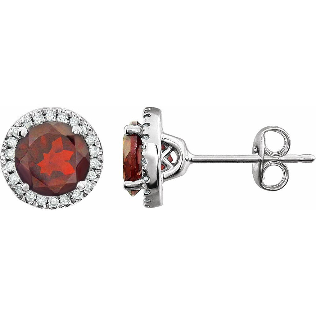 14K White Mozambique Garnet & 1/8 CTW Diamond Earrings