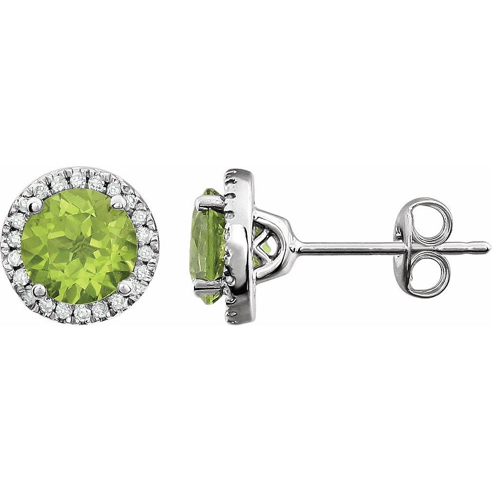 14K White Peridot & 1/8 CTW Diamond Earrings