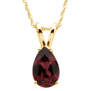 14K Yellow 8x5 mm Pear Rhodolite Garnet Solitaire 18 Necklace