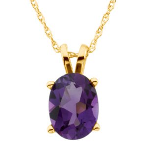 14K Yellow 8x6 mm Oval Amethyst Solitaire 18 Necklace