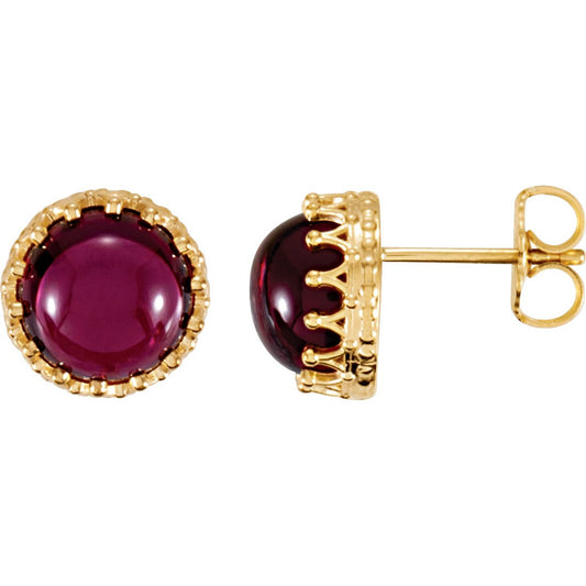 14K Yellow 8 mm Round Rhodolite Garnet Earrings