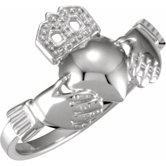 14K White 12x14 mm Ladies Claddagh Ring