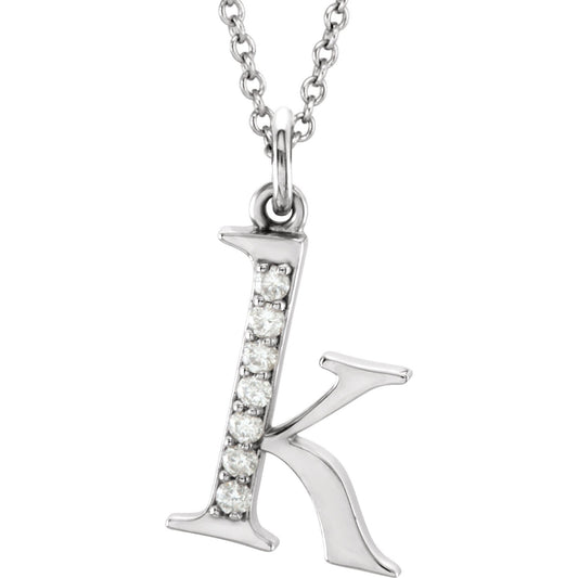 14K White .03 CTW Diamond Lowercase Initial k 16 Necklace