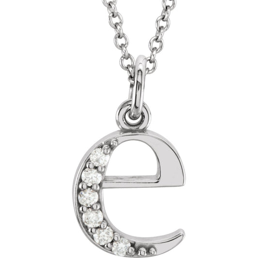 14K White .03 CTW Diamond Lowercase Initial e 16 Necklace