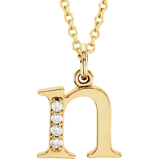 14K Yellow .02 CTW Diamond Lowercase Initial n 16 Necklace