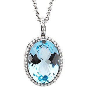 14K White Sky Blue Topaz &3/8 CTW Diamond Halo-Style 18 Necklace