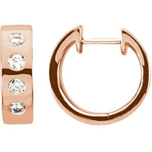 14K Rose 1/3 CTW Diamond Bezel-Set Hoop Earrings