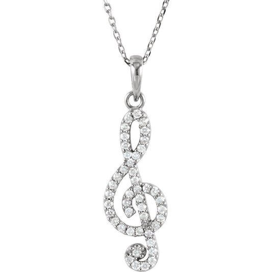 14K White 1/4CTW Diamond Petite Treble Clef 16 Necklace