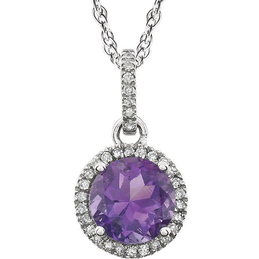 14K White Amethyst & 1/10 CTW Diamond 18 Necklace