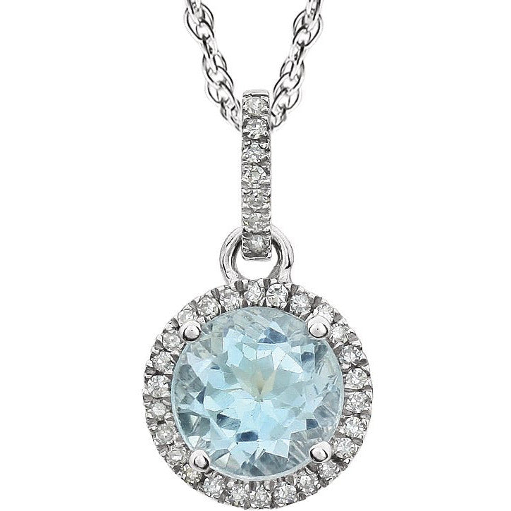 14K White Sky Blue Topaz & 1/10 CTW Diamond 18 Necklace