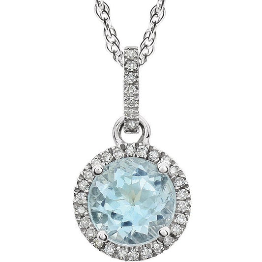 14K White Sky Blue Topaz & 1/10 CTW Diamond 18 Necklace