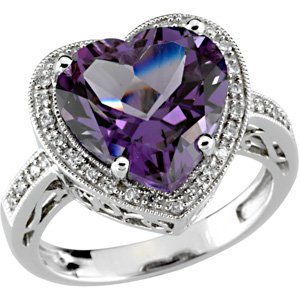 14K White Amethyst & 1/6 CTW Diamond Ring