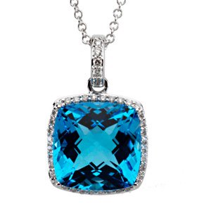 14K White Swiss Blue Topaz & 1/4 CTW Diamond 18 Necklace