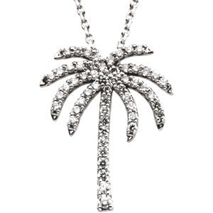 14K White 1/4 CTW Diamond Palm Tree 16 Necklace