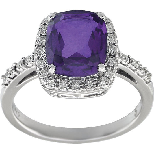 14K White Amethyst & .07 CTW Diamond Ring