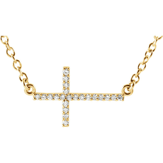 14K Yellow 1/10 CTW Diamond Sideways Cross 16-18 Necklace