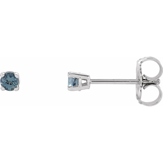 14K White 2.5 mm Round Aquamarine Earrings