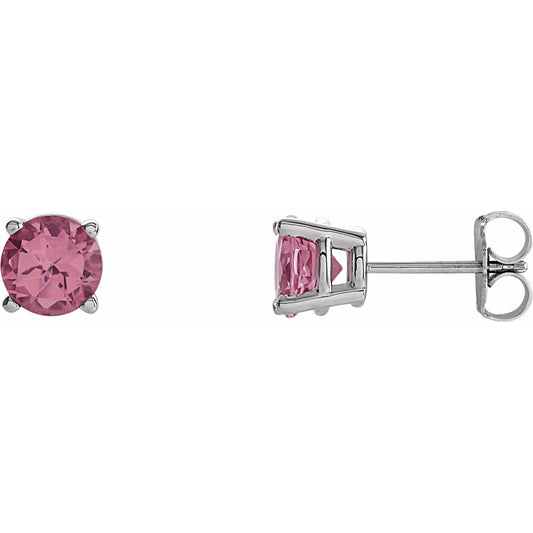 14K White 6 mm Round Pink Tourmaline Earrings