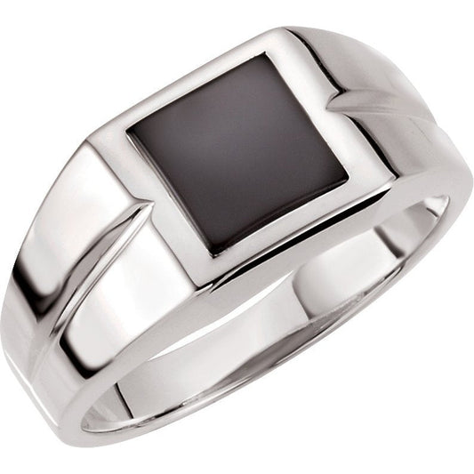14K White 10 mm Square Onyx Ring