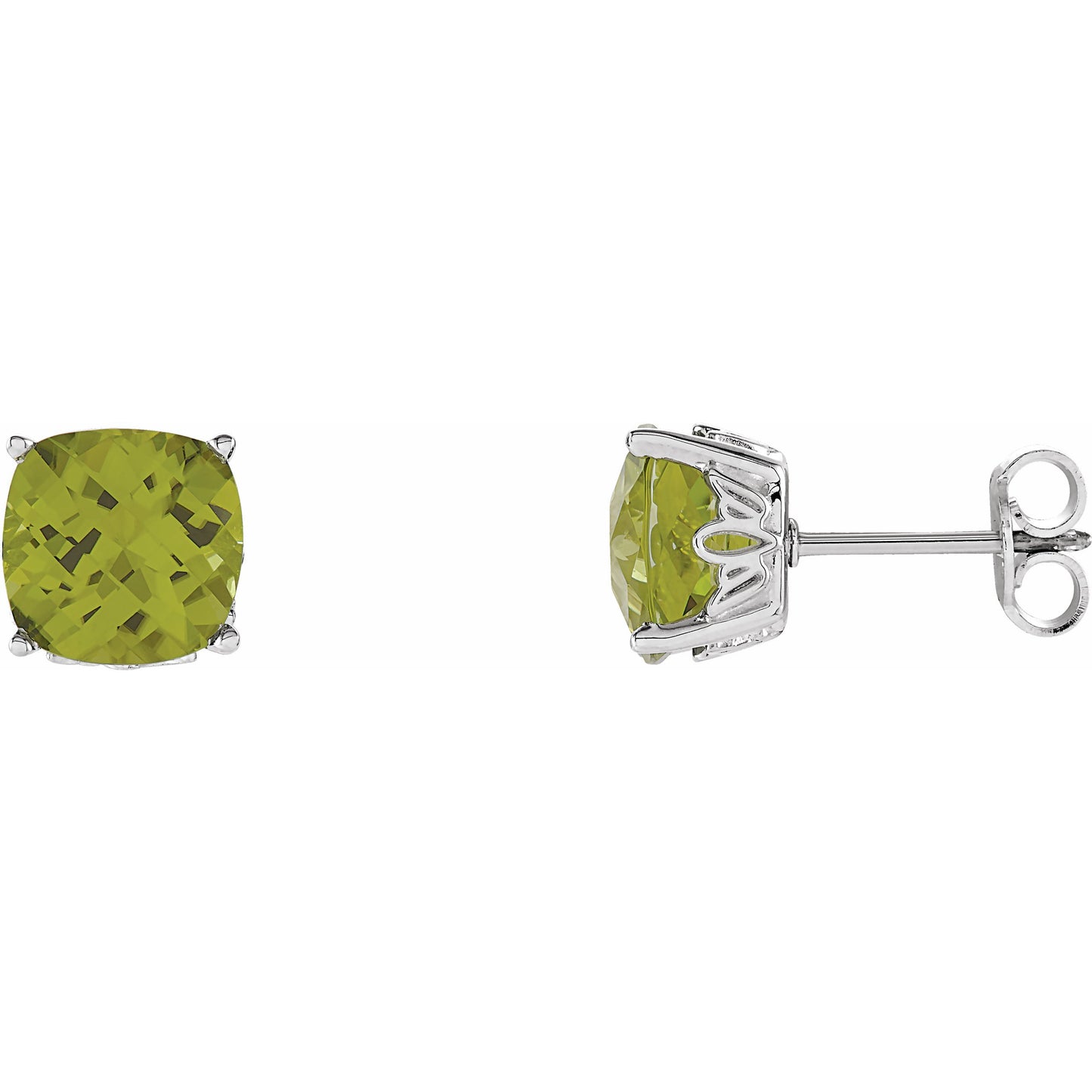 14K White 6x6 mm Cushion Peridot Earrings