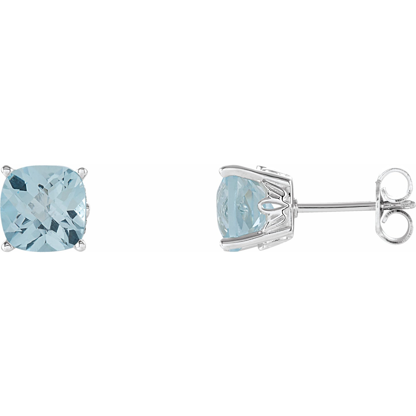 14K White 6x6 mm Cushion Sky Blue Topaz Earrings