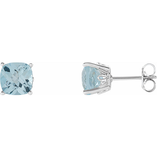 14K White 6x6 mm Cushion Sky Blue Topaz Earrings
