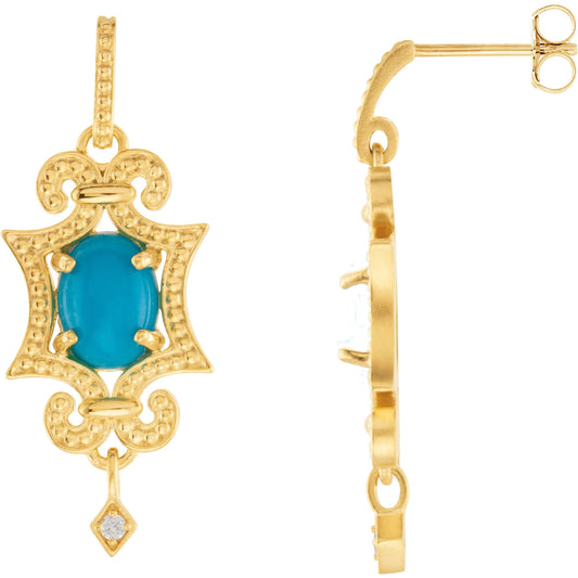 14K Yellow Turquoise & .03 CTW Diamond Earrings