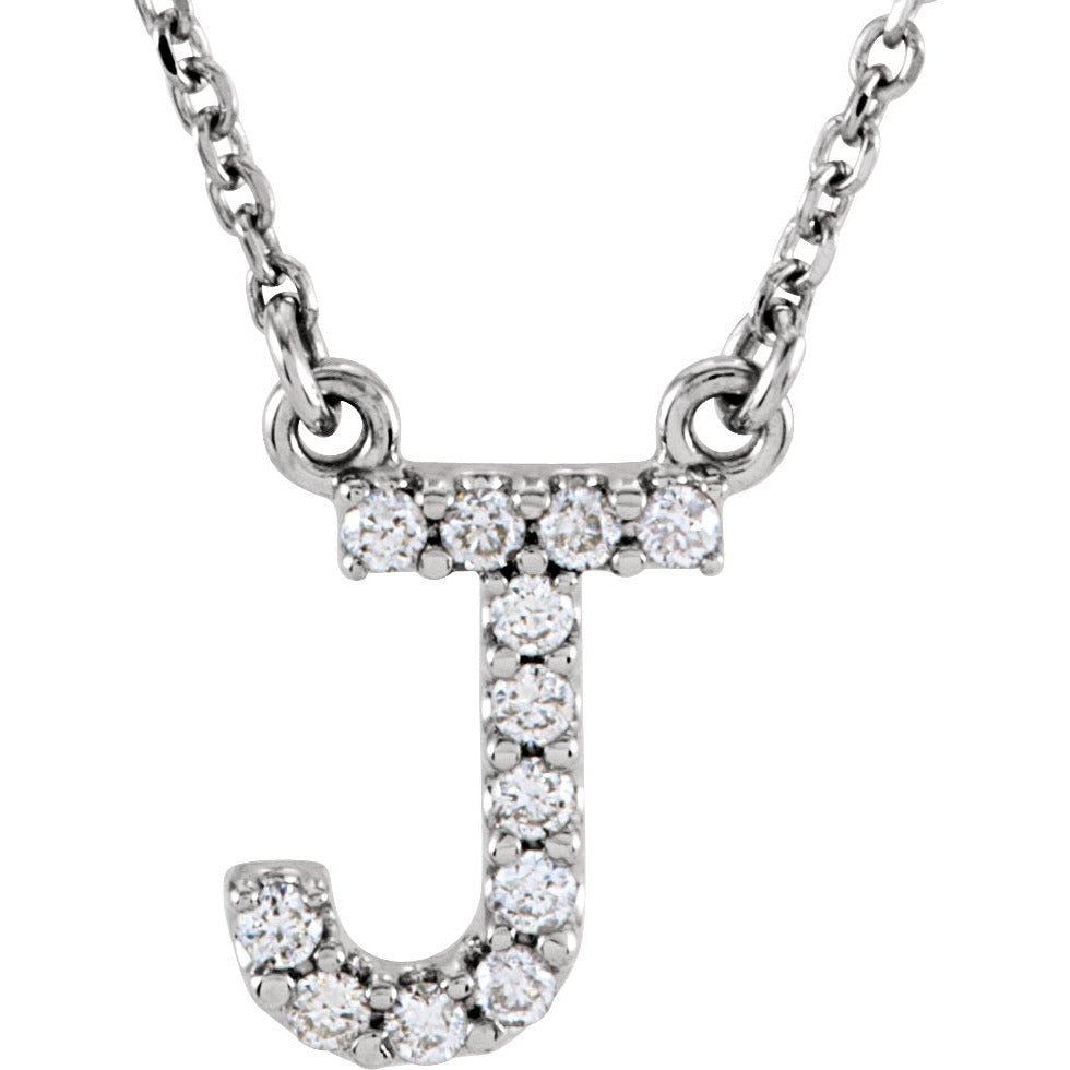 14K White Initial J 1/8 CTW Diamond 16 Necklace