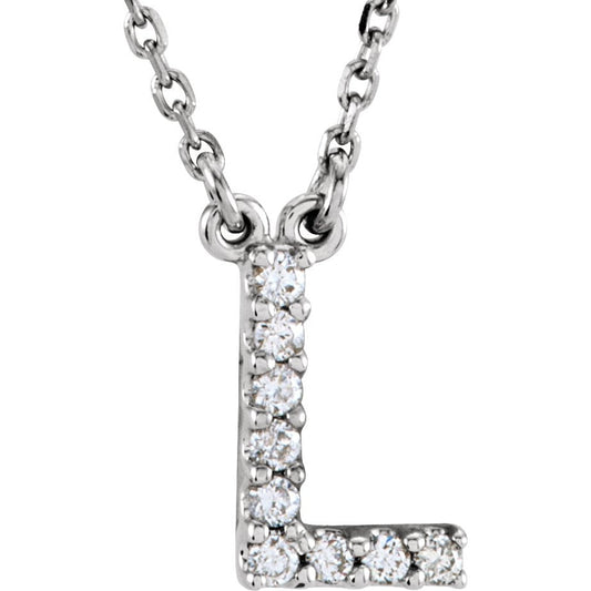 14K White Initial L .08 CTW Diamond 16 Necklace