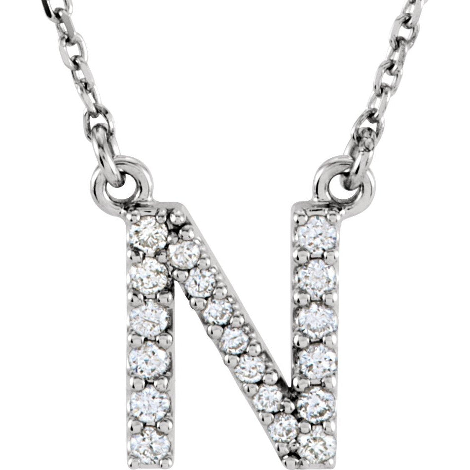 14K White Initial N 1/8 CTW Diamond 16 Necklace