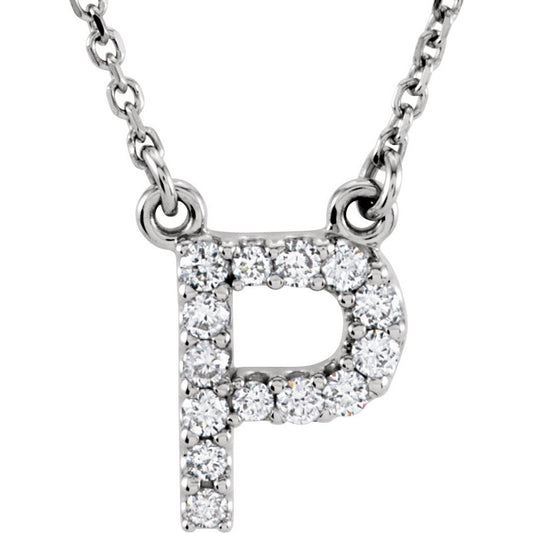 14K White Initial P 1/8 CTW Diamond 16 Necklace