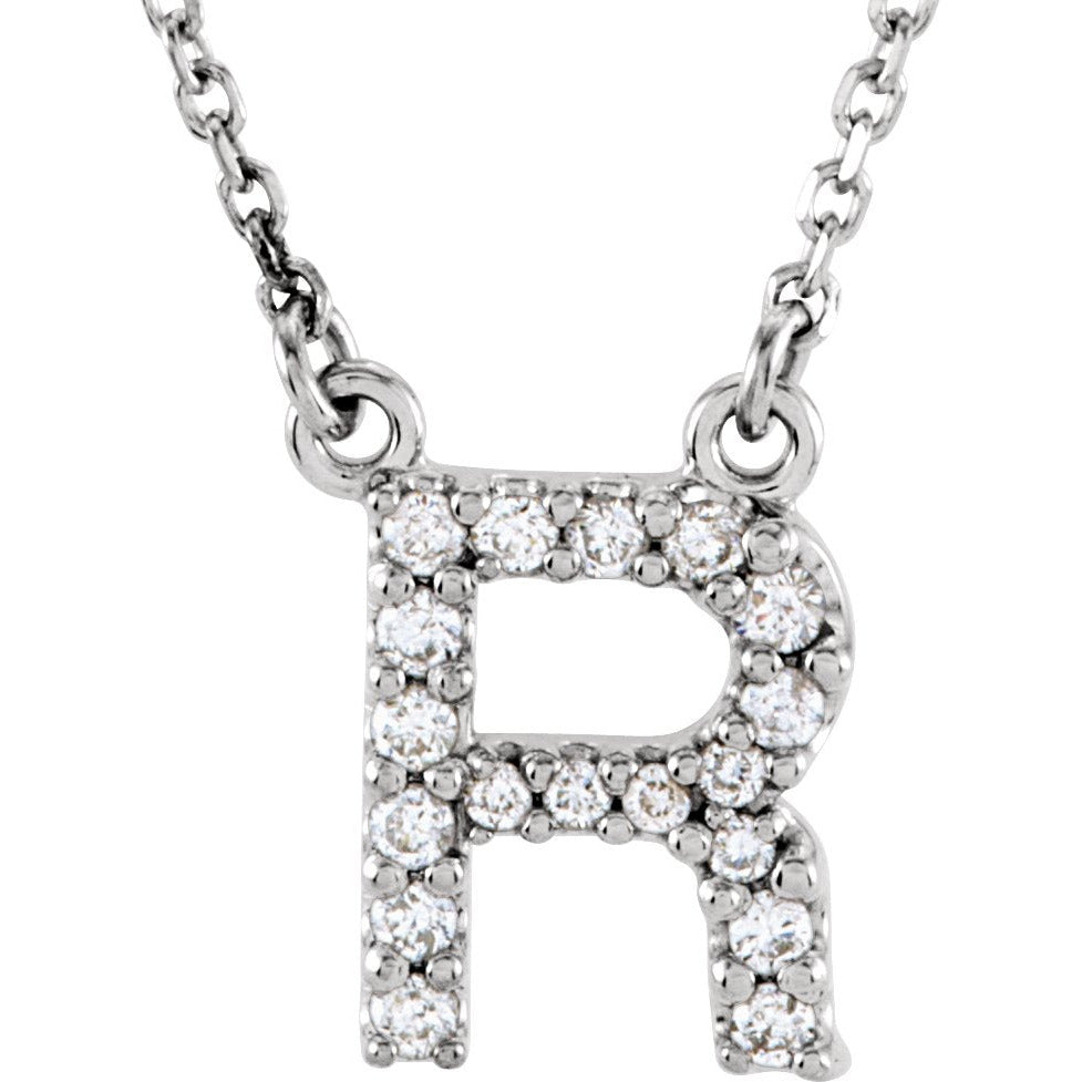 14K White Initial R 1/8 CTW Diamond 16 Necklace