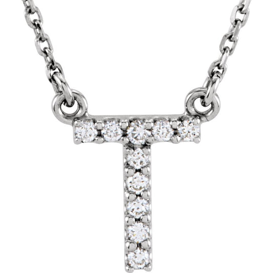 14K White Initial T .08 CTW Diamond 16 Necklace