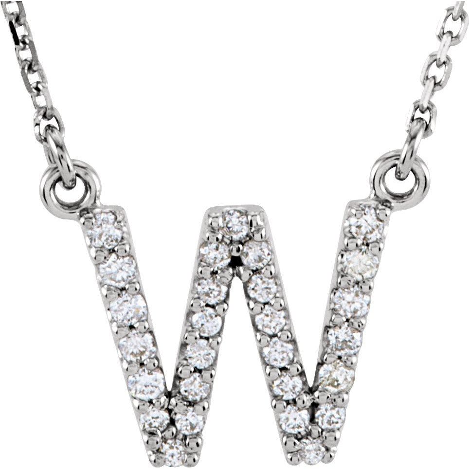 14K White Initial W 1/8 CTW Diamond 16 Necklace