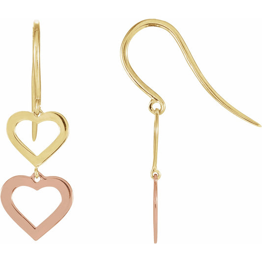 14K Yellow & Rose Heart Design Earrings