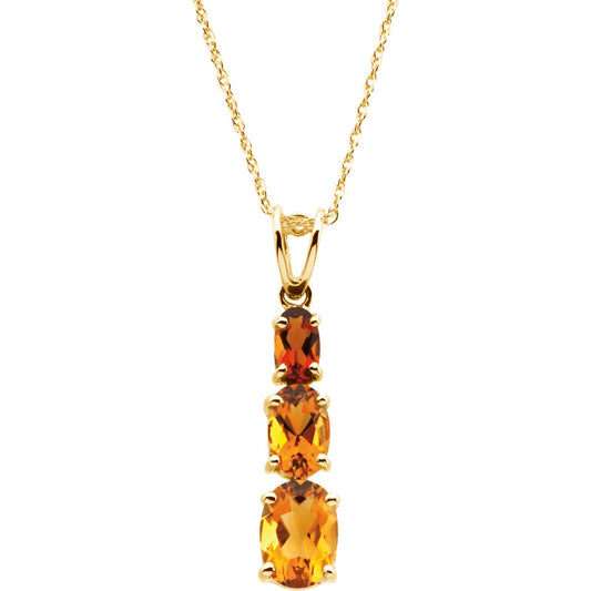 14K Yellow Three-Stone Citrine 18 Necklace