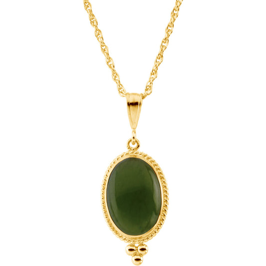 14K Yellow 14X10 mm Oval Cabochon Nephrite Jade 18 Necklace