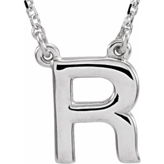 14K White Block Initial R 16 Necklace