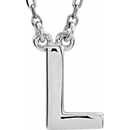 14K White Block Initial L 16 Necklace