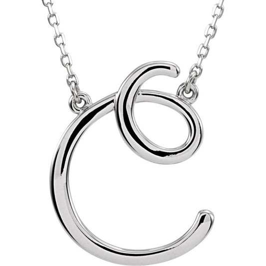 14K White Script Initial C 16 Necklace