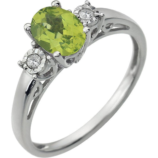 14K White Peridot & .04 CTW Diamond Ring