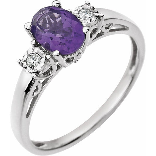 14K White Amethyst & .04 CTW Diamond Ring