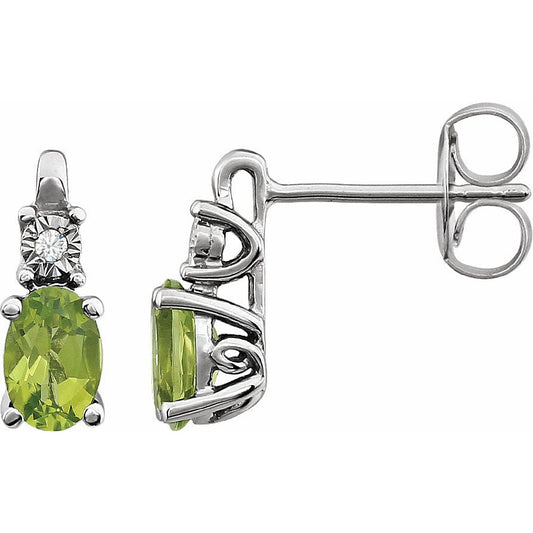 14K White Peridot & .02 CTW Diamond Accented Earrings